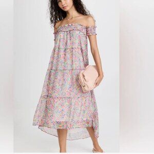 Amanda Uprichard Siesta Floral Hi-Lo Off the Shoulder Midi Dress - Sz S